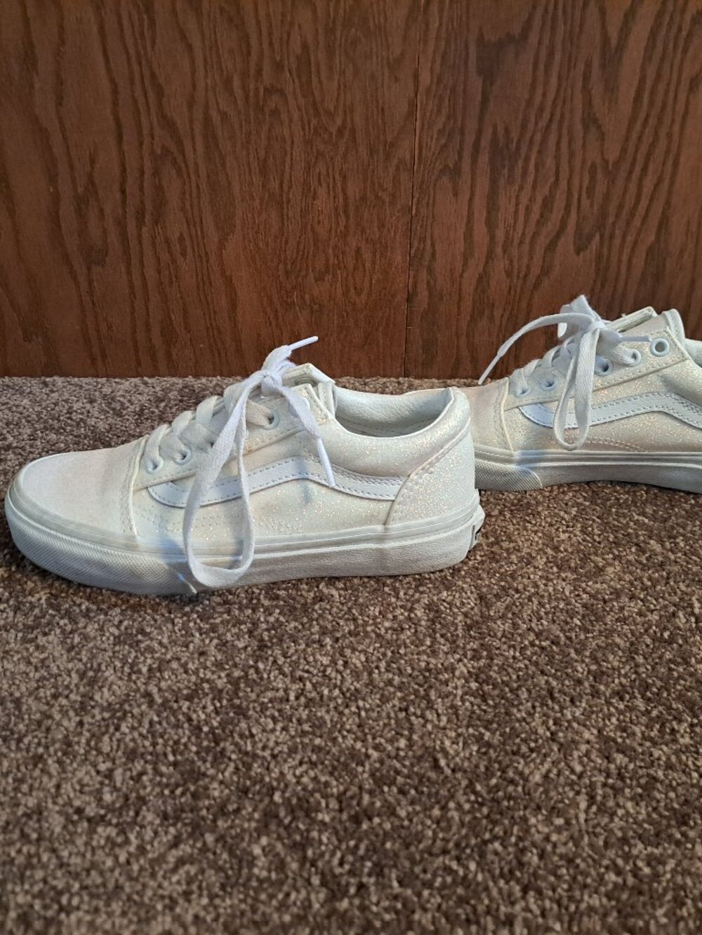 Vans old skool Kids Sz 1 Glitter White Classic Skateboard sneakers shoes - Picture 7 of 10